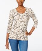 Karen Scott Mosaic-print V-neck Top, Only At Macy's