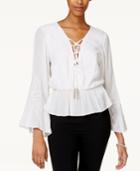 Xoxo Juniors' Embroidered Lace-up Peasant Blouse