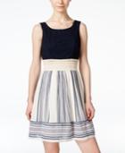 Trixxi Juniors' Sleeveless Lace Striped A-line Dress