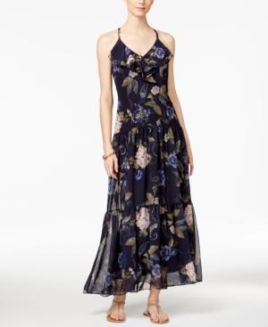 Msk Chiffon Floral-print Ruffle Maxi Dress