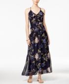 Msk Chiffon Floral-print Ruffle Maxi Dress
