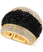 Guess Gold-tone Pave & Black Bead Stretch Ring
