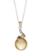 14k Gold Necklace, Cultured Golden South Sea Pearl (12mm) And Diamond Accent Pendant