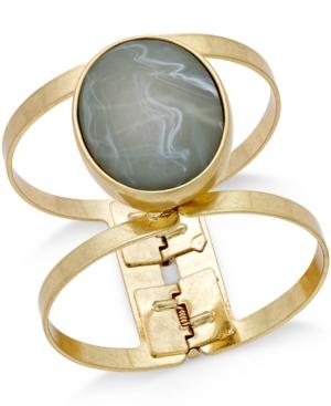Gold-tone Large Stone Hinged Open Bangle Bracelet