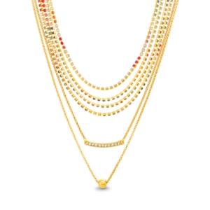 Steve Madden Multi Stone Curved Bar Layered Necklace