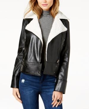 Guess Branson Faux-shearling-collar Moto Jacket