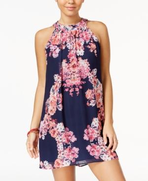 Crystal Doll Juniors' Printed Chiffon Halter Dress