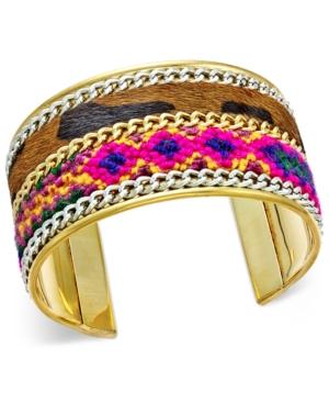 Two-tone Faux Fur And Braided Cord Open Cuff Bracelet, Only At Macy's