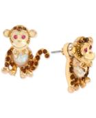 Betsey Johnson Gold-tone Crystal Monkey Stud Earrings