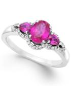 Ruby (1-3/8 Ct. T.w.) And Diamond (1/8 Ct. T.w.) Three-stone Ring In 14k White Gold
