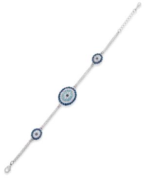 Joan Boyce Silver-tone Clear & Blue Pave Link Bracelet