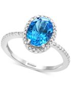 Effy Blue Topaz (2-1/4 Ct. T.w.) & Diamond (1/4 Ct. T.w.) Ring In 14k White Gold