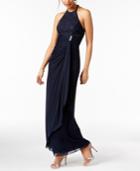 B & A By Betsy & Adam Ruched Sequined-lace Halter Gown