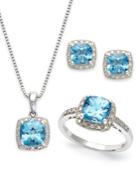 Sterling Silver Jewelry Set, Blue Topaz (5-7/8 Ct. T.w.) And Diamond Accent Necklace, Earrings And Ring Set