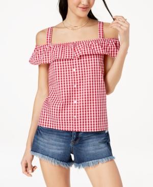 Ultra Flirt By Ikeddi Juniors' Gingham Off-the-shoulder Blouse