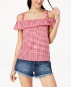 Ultra Flirt By Ikeddi Juniors' Gingham Off-the-shoulder Blouse