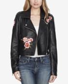 Jessica Simpson Embroidered Faux-leather Moto Jacket
