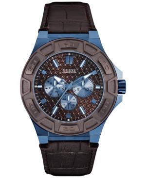 Guess Men's Brown Leather Strap Watch 45mm U0674g5