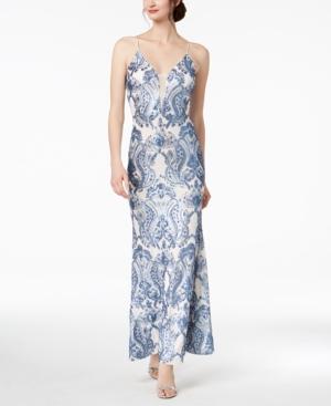 Betsy & Adam Damask-sequined Gown