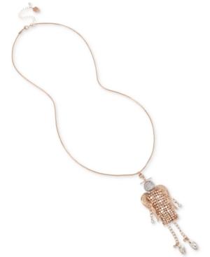 Betsey Johnson Rose Gold-tone Crystal Mesh Angel Pendant Necklace, 28 + 3 Extender