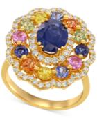 Multi-sapphire (3-2/3 Ct. T.w.) And Diamond (2/3 Ct. T.w.) Floral-inspired Ring In 14k Gold
