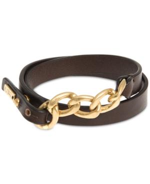 R.t. James Gold-tone Brown Leather Double-wrap Bracelet