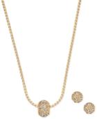 Charter Club Gold-tone Pave Ball Pendant Necklace And Stud Earrings