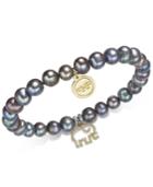 Paul & Pitu Naturally Gold-tone Pave Elephant & Gray Freshwater Pearl Stretch Bracelet