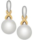 Cultured Freshwater Pearl (8mm) And Diamond Accent Drop Earrings In Sterling Silver And 14k Gold