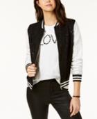 Say What? Juniors' Contrast Lace Varsity Jacket