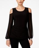 Msk Cold-shoulder Embellished-cuff Top