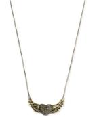 Betsey Johnson Gold-tone Jet Pave Heart Wing Pendant Necklace