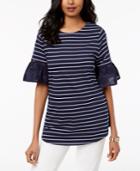 Charter Club Striped Eyelet-cuff Top, Created For Macy's