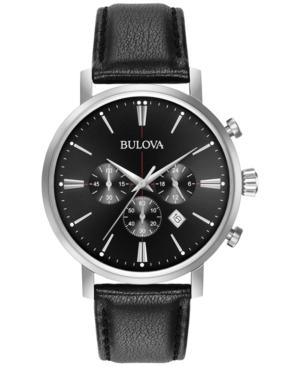 Bulova Men's Chronograph Dress Black Leather Strap Watch 41mm 96b262