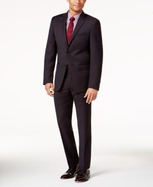 Calvin Klein Men's Slim-fit Burgundy Textured Suit