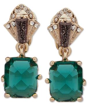 Jenny Packham Gold-tone Pave & Stone Clip-on Drop Earrings