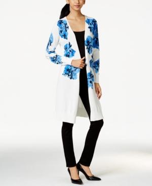 Ny Collection Floral-print Duster Cardigan