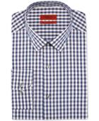 Alfani Fitted Mocha Blue Gingham Performance Stretch Easy Care Dress Shirt