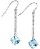 Blue Topaz (3-1/2 Ct. T.w.) And Diamond (1/8 Ct. T.w.) Linear Drop Earrings In 14k White Gold