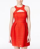 City Studios Juniors' Lace Shadow-striped Fit & Flare Dress