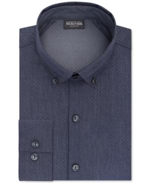 Kenneth Cole Reaction Men's Fitted Techni-cole 3 Way Flex Blue Print Dress Shirt