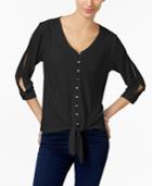 Ny Collection Petite Tie-front Split-sleeve Top