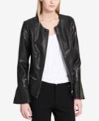 Calvin Klein Faux-leather Flared-sleeve Moto Jacket