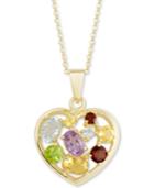 Multi-gemstone Mosaic Heart 18 Pendant Necklace (2-3/8 Ct. T.w.) In 18k Gold-plated Sterling Silver