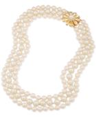 Carolee Gold-tone Flower & Imitation Pearl Triple-row Necklace