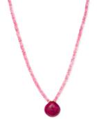 14k Gold Necklace, Pink Spinel (36 Ct. T.w.) And Dyed Red Aventurine (9 Ct. T.w.) Heart Pendant