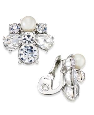 Charter Club Silver-tone Crystal & Imitation Pearl Clip-on Cluster Stud Earrings, Only At Macy's