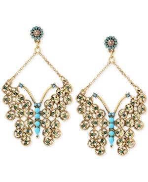 Betsey Johnson Gold-tone Stone Butterfly Drop Earrings