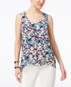 Ny Collection Petite Printed Pleated Layered Top