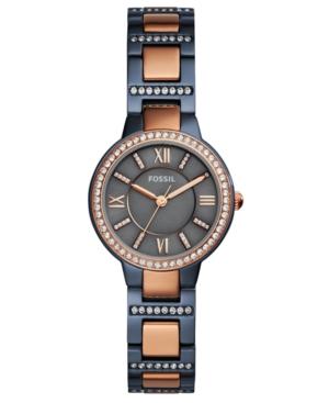 Fossil Women's Virginia Blue & Rose Gold-tone Stainless Steel Bracelet Watch 30mm
